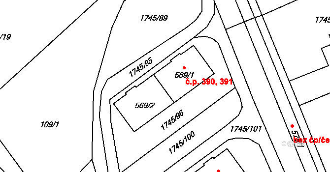 Mirošov 390,391 na parcele st. 569/1 v KÚ Mirošov, Katastrální mapa