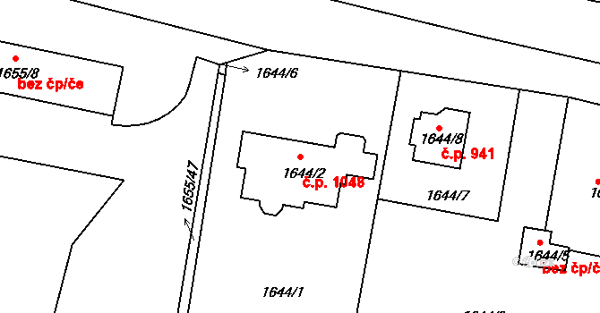 Černice 1048, Plzeň na parcele st. 1644/2 v KÚ Černice, Katastrální mapa