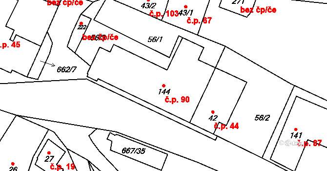 Černovír 90, Ústí nad Orlicí na parcele st. 144 v KÚ Černovír u Ústí nad Orlicí, Katastrální mapa