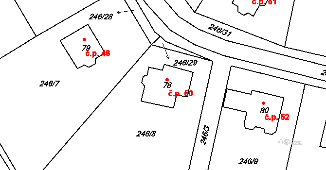 Druhanov 50 na parcele st. 78 v KÚ Druhanov, Katastrální mapa