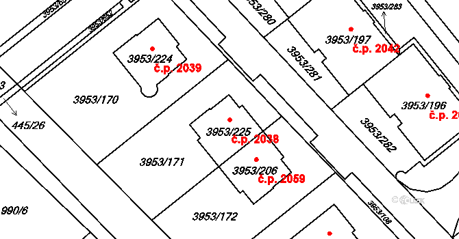 Řečkovice 2038, Brno na parcele st. 3953/225 v KÚ Řečkovice, Katastrální mapa