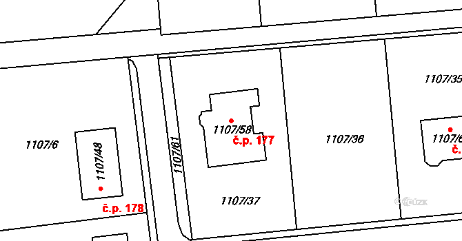 Citonice 177 na parcele st. 1107/58 v KÚ Citonice, Katastrální mapa