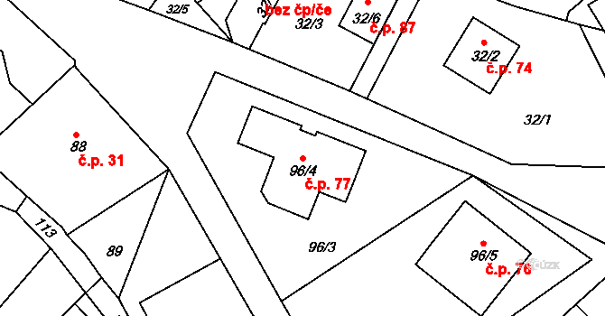 Provodov 77, Provodov-Šonov na parcele st. 96/4 v KÚ Provodov, Katastrální mapa