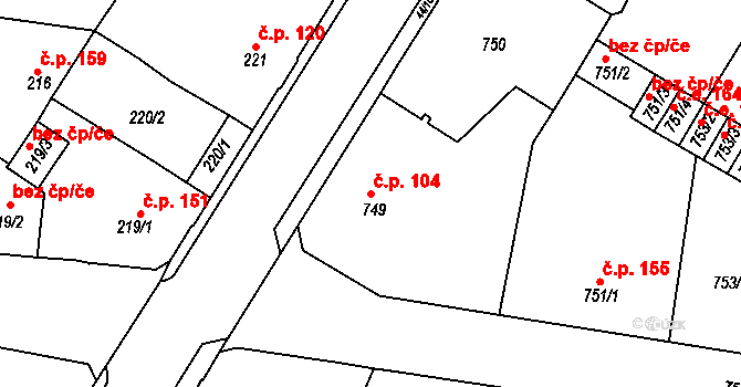 Děčín XXXII-Boletice nad Labem 104, Děčín na parcele st. 749 v KÚ Boletice nad Labem, Katastrální mapa