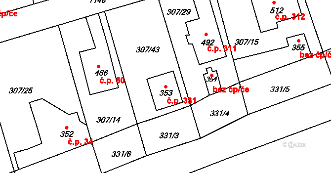 Velká Ves 331, Broumov na parcele st. 353 v KÚ Velká Ves u Broumova, Katastrální mapa