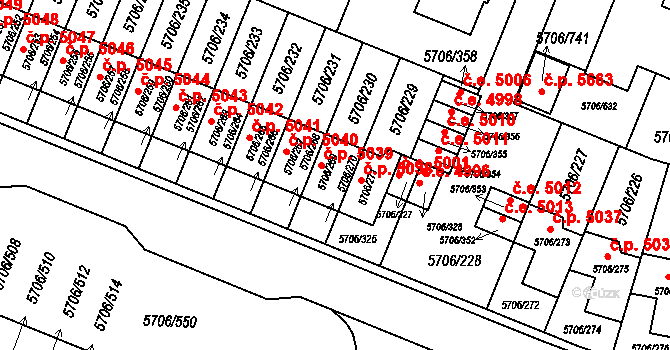 Jihlava 5039 na parcele st. 5706/269 v KÚ Jihlava, Katastrální mapa