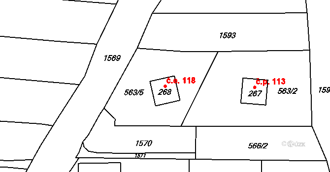 Čunín 118, Konice na parcele st. 268 v KÚ Čunín, Katastrální mapa