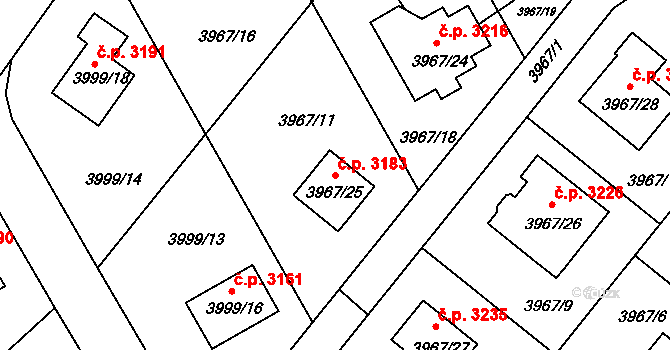 Česká Lípa 3183 na parcele st. 3967/25 v KÚ Česká Lípa, Katastrální mapa