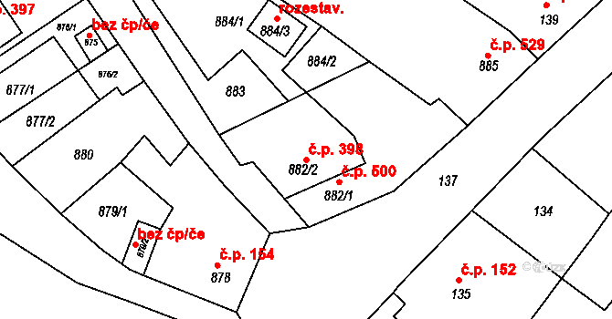 Jaroslavice 398 na parcele st. 882/2 v KÚ Jaroslavice, Katastrální mapa