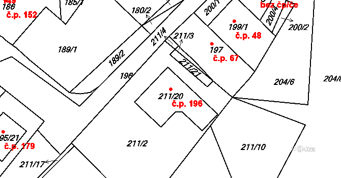 Hudcov 196, Teplice na parcele st. 211/20 v KÚ Hudcov, Katastrální mapa