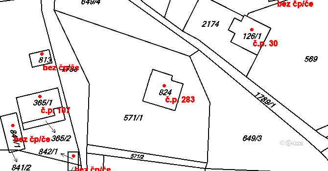 Mikulůvka 283 na parcele st. 824 v KÚ Mikulůvka, Katastrální mapa