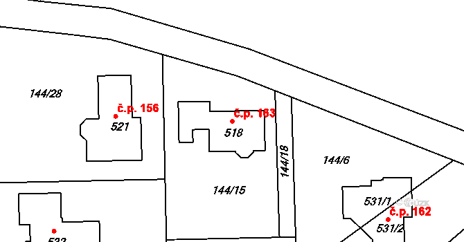 Sedlec 163, Karlovy Vary na parcele st. 518 v KÚ Sedlec u Karlových Var, Katastrální mapa
