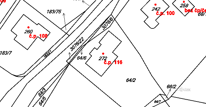 Dobřejovice 116, Hosín na parcele st. 272 v KÚ Dobřejovice u Hosína, Katastrální mapa