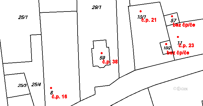 Dehtáry 38, Jenštejn na parcele st. 59 v KÚ Dehtáry, Katastrální mapa