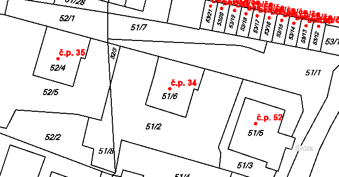 Poláky 34, Chbany na parcele st. 51/6 v KÚ Poláky, Katastrální mapa