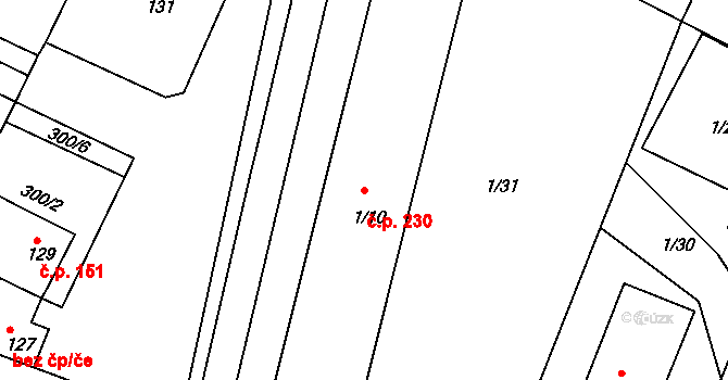 Hlízov 230 na parcele st. 1/10 v KÚ Hlízov, Katastrální mapa