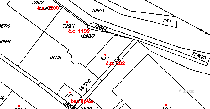 Děčín X-Bělá 202, Děčín na parcele st. 597 v KÚ Bělá u Děčína, Katastrální mapa
