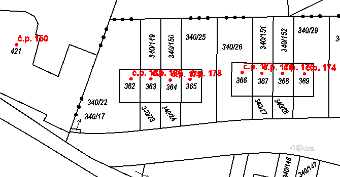 Zlončice 179 na parcele st. 364 v KÚ Zlončice, Katastrální mapa