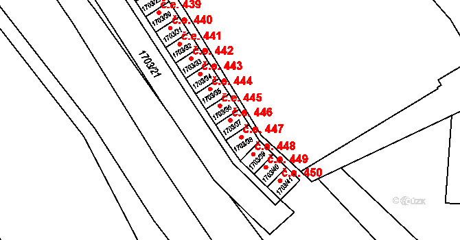 Podbořany 446 na parcele st. 1703/37 v KÚ Podbořany, Katastrální mapa