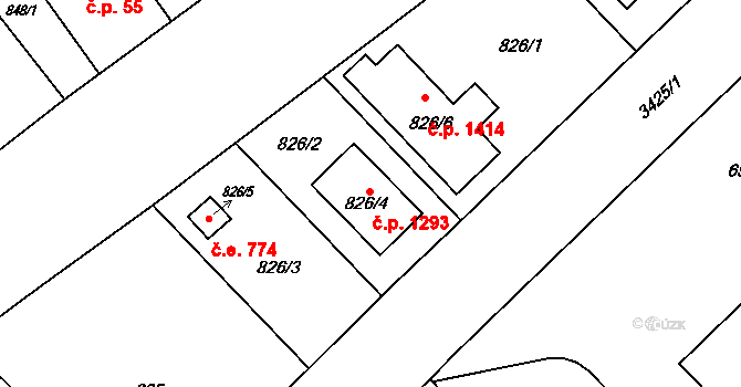 Poruba 1293, Orlová na parcele st. 826/4 v KÚ Poruba u Orlové, Katastrální mapa