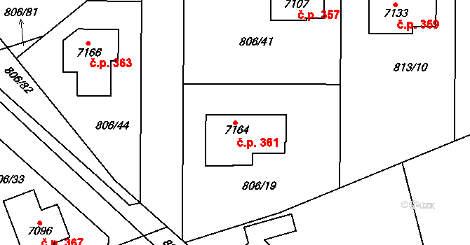 Václavské Předměstí 361, Písek na parcele st. 7164 v KÚ Písek, Katastrální mapa