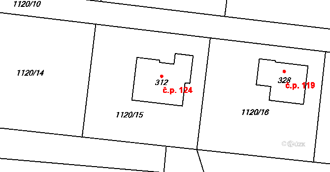 Václavice 124 na parcele st. 312 v KÚ Václavice u Benešova, Katastrální mapa