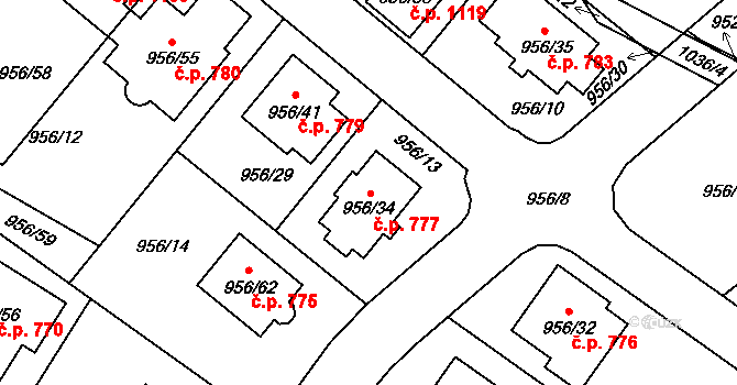 Srubec 777 na parcele st. 956/34 v KÚ Srubec, Katastrální mapa