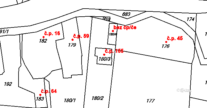 Přerov XIII-Penčice 155, Přerov na parcele st. 180/3 v KÚ Penčičky, Katastrální mapa