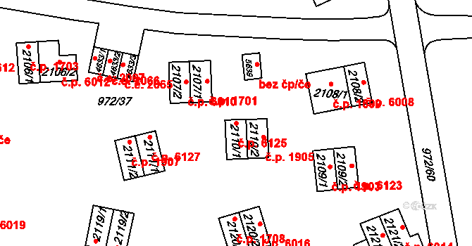 Zlín 6125 na parcele st. 2110/1 v KÚ Zlín, Katastrální mapa