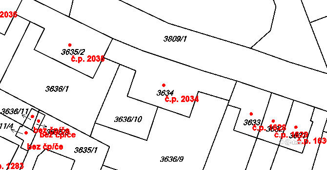 Předměstí 2034, Litoměřice na parcele st. 3634 v KÚ Litoměřice, Katastrální mapa