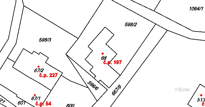 Oldřiš 197 na parcele st. 68 v KÚ Oldřiš u Poličky, Katastrální mapa