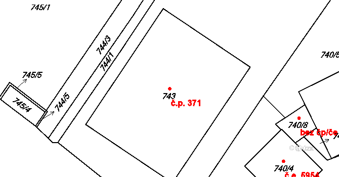 Všebořice 371, Ústí nad Labem na parcele st. 743 v KÚ Všebořice, Katastrální mapa