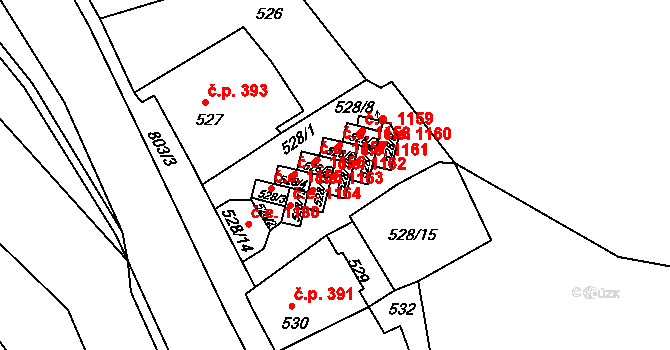 Děčín IV-Podmokly 1162, Děčín na parcele st. 528/11 v KÚ Podmokly, Katastrální mapa