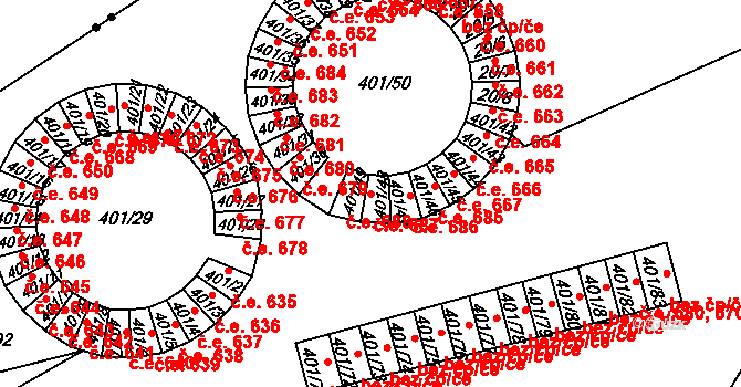 Újezdské Předměstí 687, Bílina na parcele st. 401/48 v KÚ Bílina-Újezd, Katastrální mapa