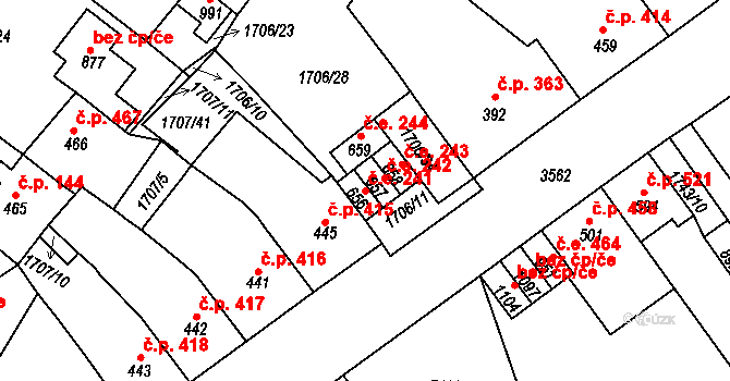 Krupka 241 na parcele st. 656 v KÚ Krupka, Katastrální mapa