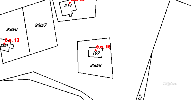 Černovice 15 na parcele st. 197 v KÚ Černovice u Kunštátu, Katastrální mapa