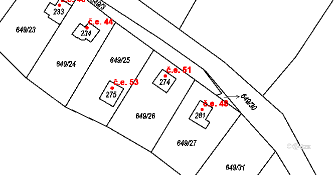 Poplze 51, Libochovice na parcele st. 274 v KÚ Poplze, Katastrální mapa
