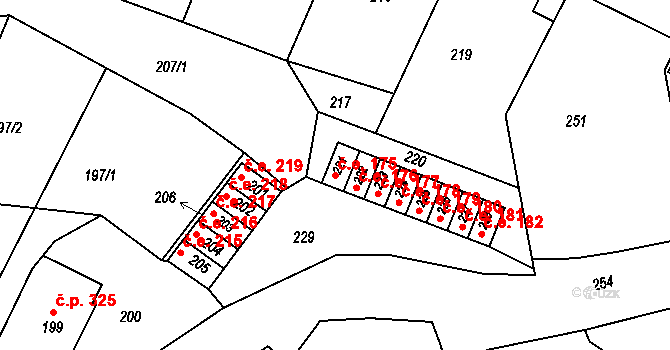 Bystřice nad Pernštejnem 175 na parcele st. 221 v KÚ Bystřice nad Pernštejnem, Katastrální mapa
