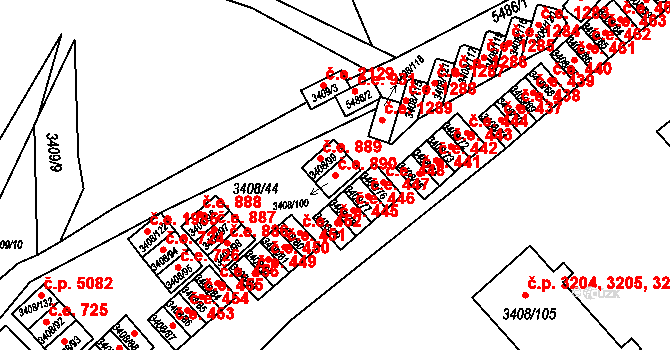 Znojmo 890 na parcele st. 3408/100 v KÚ Znojmo-město, Katastrální mapa