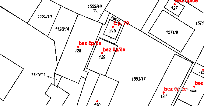 Bor 38281791 na parcele st. 129 v KÚ Vysočany u Boru, Katastrální mapa