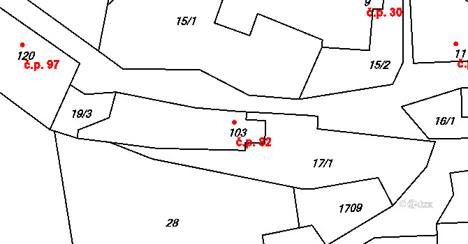 Jestřabí 82 na parcele st. 103 v KÚ Jestřabí nad Vláří, Katastrální mapa