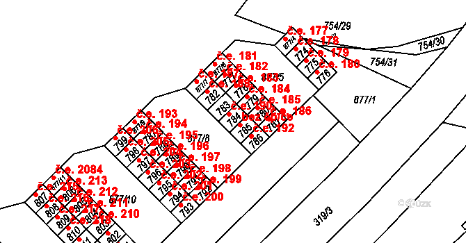 Brno 39476791 na parcele st. 784 v KÚ Lesná, Katastrální mapa