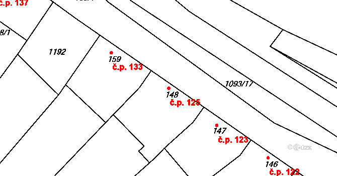 Milonice 125 na parcele st. 148 v KÚ Milonice, Katastrální mapa