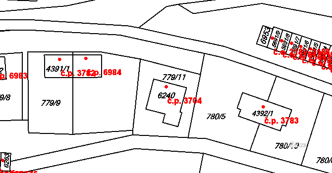 Zlín 3704 na parcele st. 6240 v KÚ Zlín, Katastrální mapa