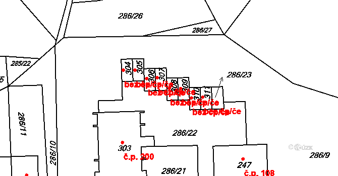 Žďárky 42982791 na parcele st. 308 v KÚ Žďárky, Katastrální mapa
