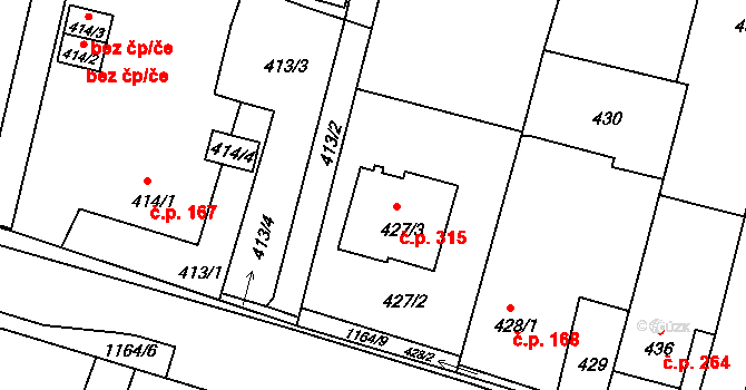 Oldřišov 315 na parcele st. 427/3 v KÚ Oldřišov, Katastrální mapa