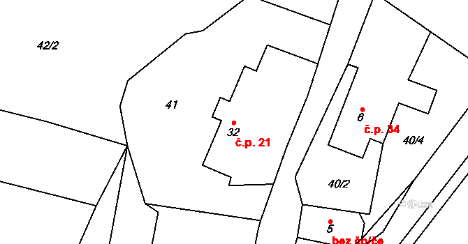 Gručovice 21, Březová na parcele st. 32 v KÚ Gručovice, Katastrální mapa