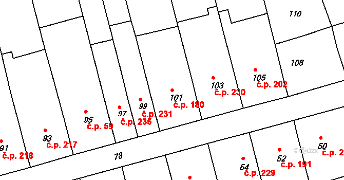 Hrušky 180 na parcele st. 101 v KÚ Hrušky u Brna, Katastrální mapa