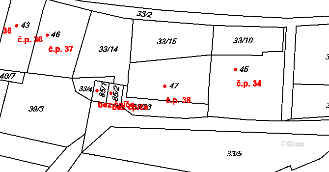 Chanov 38, Obrnice na parcele st. 47 v KÚ Chanov, Katastrální mapa