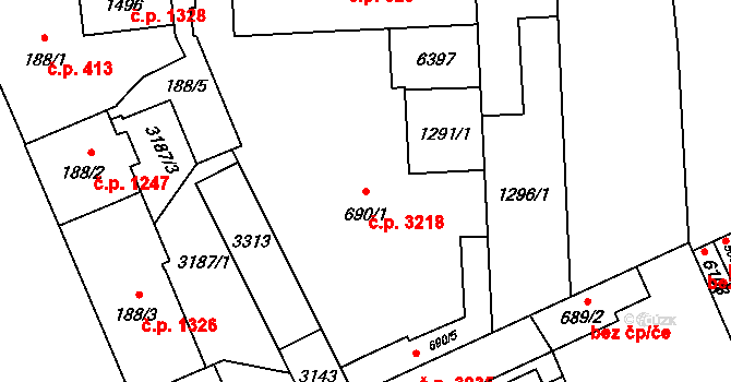 Šumperk 3218 na parcele st. 690/1 v KÚ Šumperk, Katastrální mapa